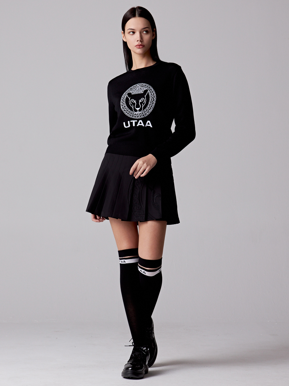 UTAA Scudo Ring Panther Knit Pullover : Women's Black (UC3KTF537BK) - 유타 골프